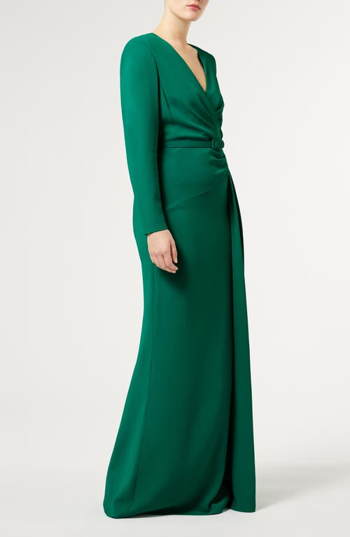 Shop Marina Rinaldi Bonbon Belted Long Sleeve Gown In Green