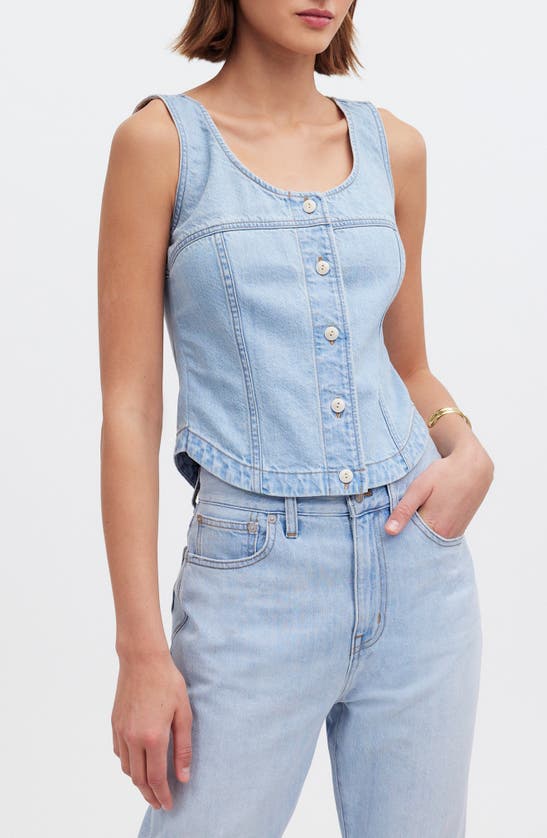 Shop Madewell Sleeveless Denim Button Front Top In Fitzgerald Wash