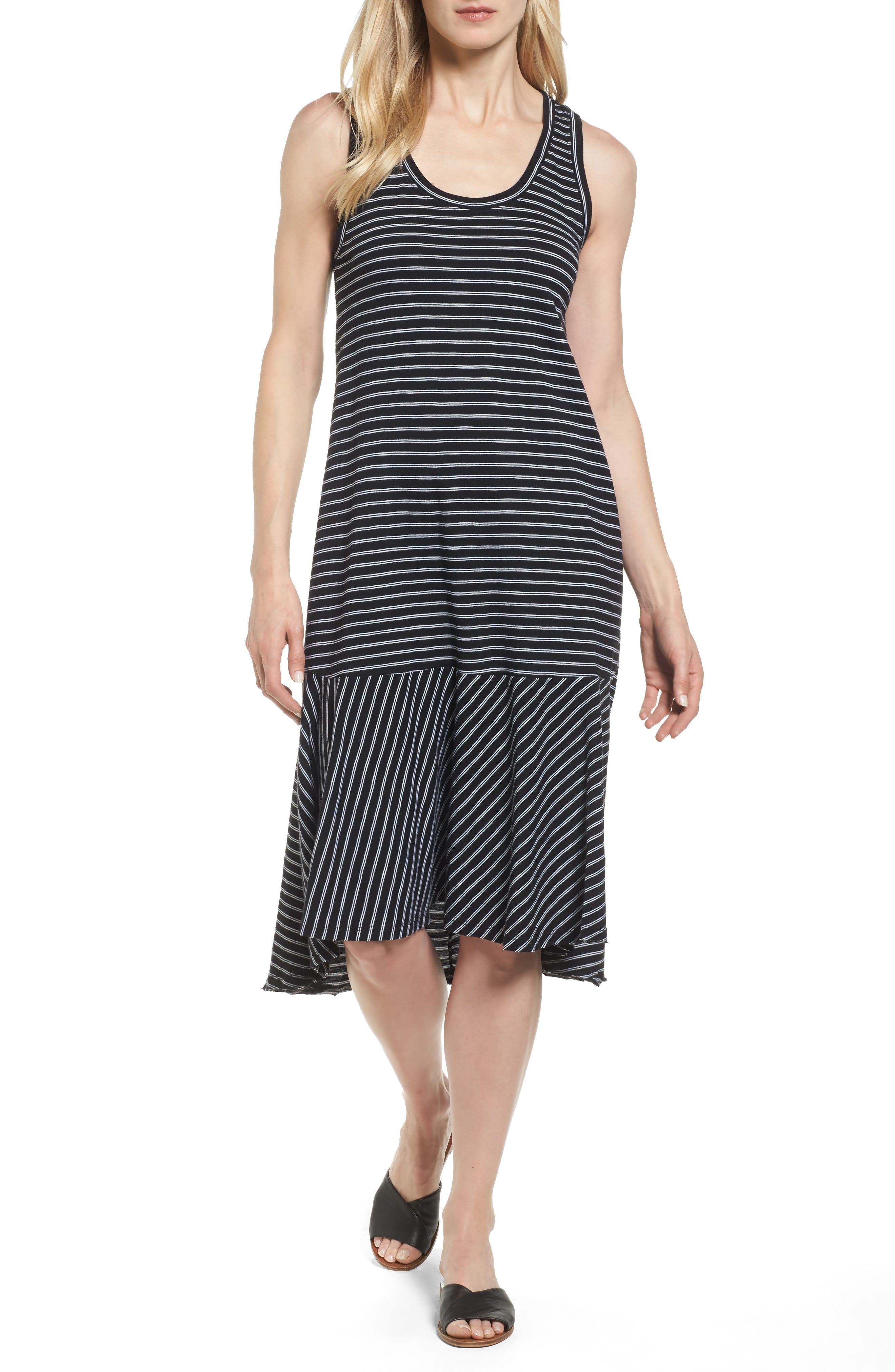 Petite Caslon Drop Waist Jersey Dress, Black