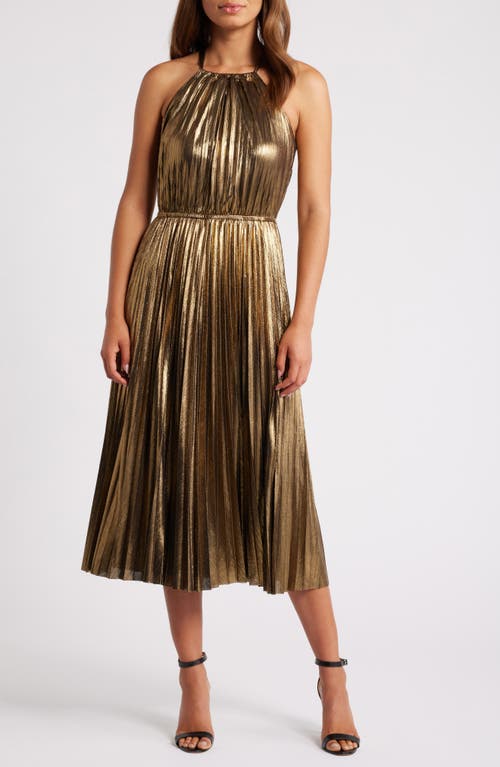 Shop Chelsea28 Metallic Pleated Cocktail Dress In Gold