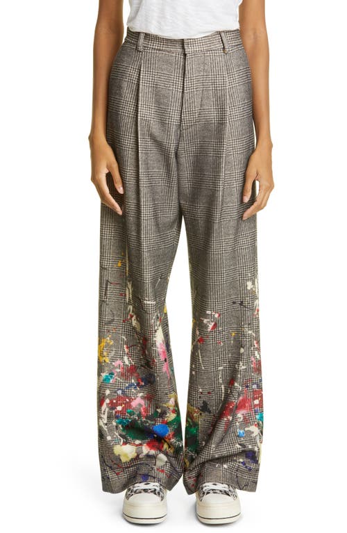 R13 Paint Splatter Wide Leg Virgin Wool Trousers in Pow W/Paint Splatter