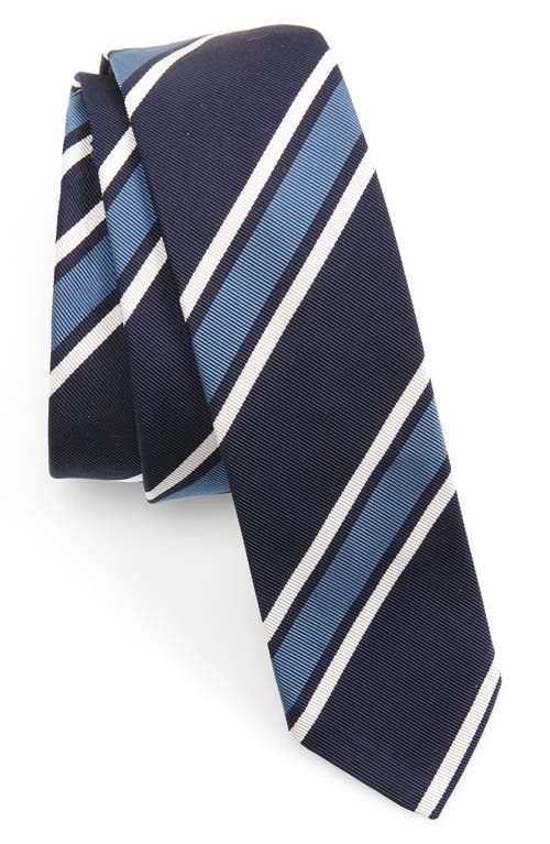 Thom Browne Repp Stripe Silk & Cotton Tie in Navy
