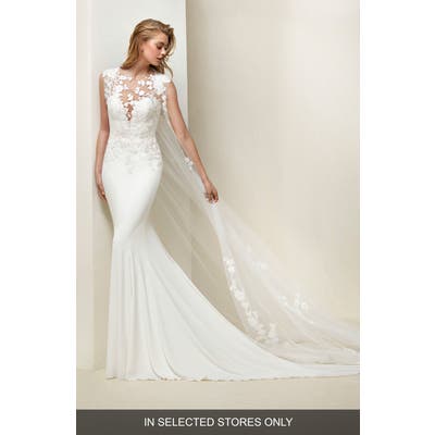 Pronovias Drail Tulle & Crepe Mermaid Gown, Size - Ivory