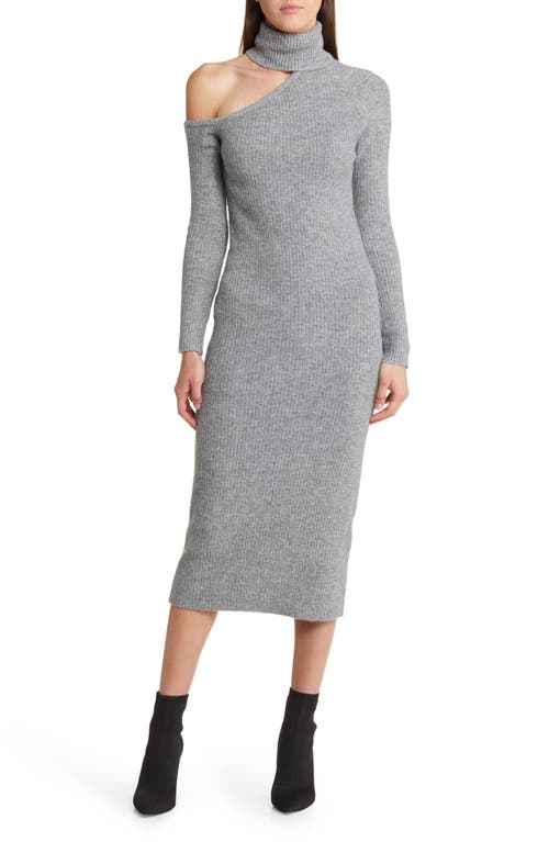Asymmetric Turtleneck Long Sleeve Rib Sweater Dress in Charcoal