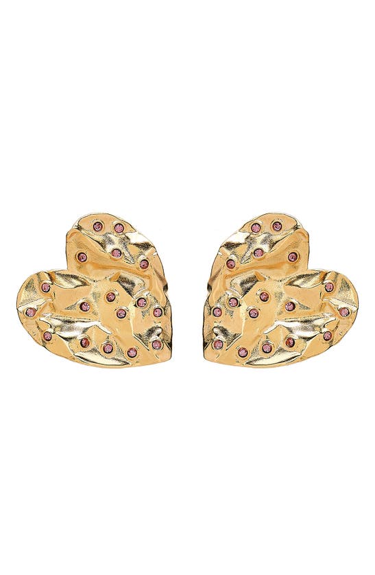 Oscar De La Renta Scattered Crystal Textured Heart Earrings In Multi