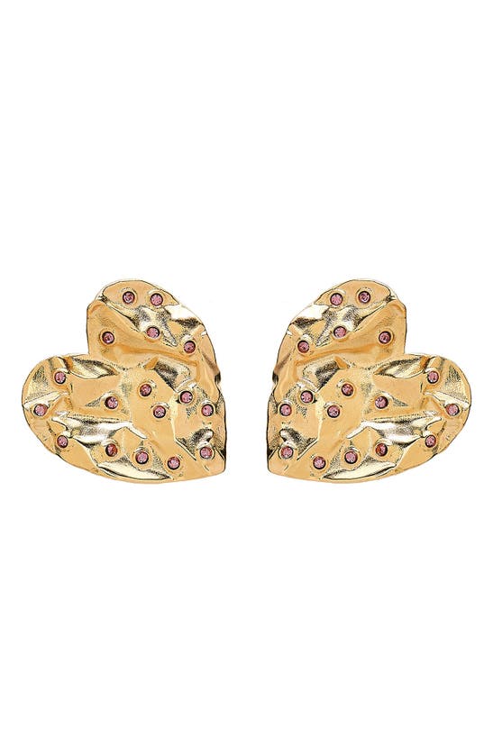 Oscar De La Renta Scattered Crystal Textured Heart Earrings In Rose
