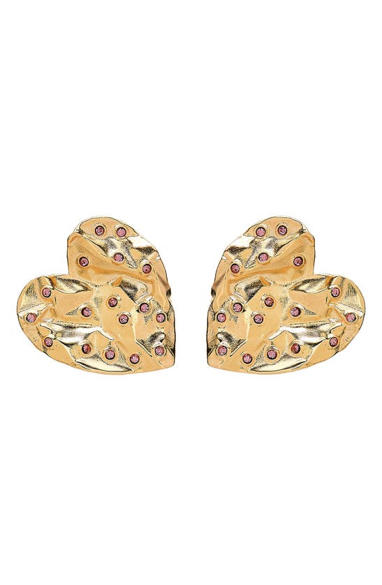 OSCAR DE LA RENTA SCATTERED CRYSTAL TEXTURED HEART EARRINGS