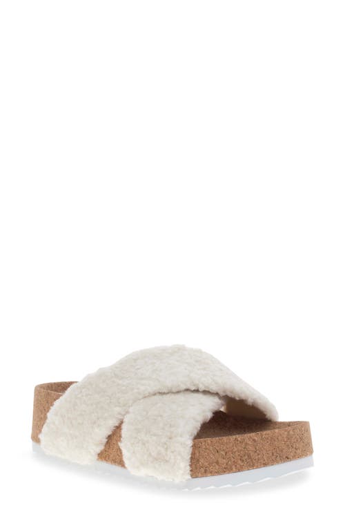 Annie Crossband Faux Shearling Slide Sandal in Off White
