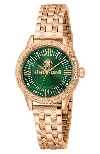 Roberto Cavalli Textured Crystal Bracelet Watch, 30mm In Rose Gold