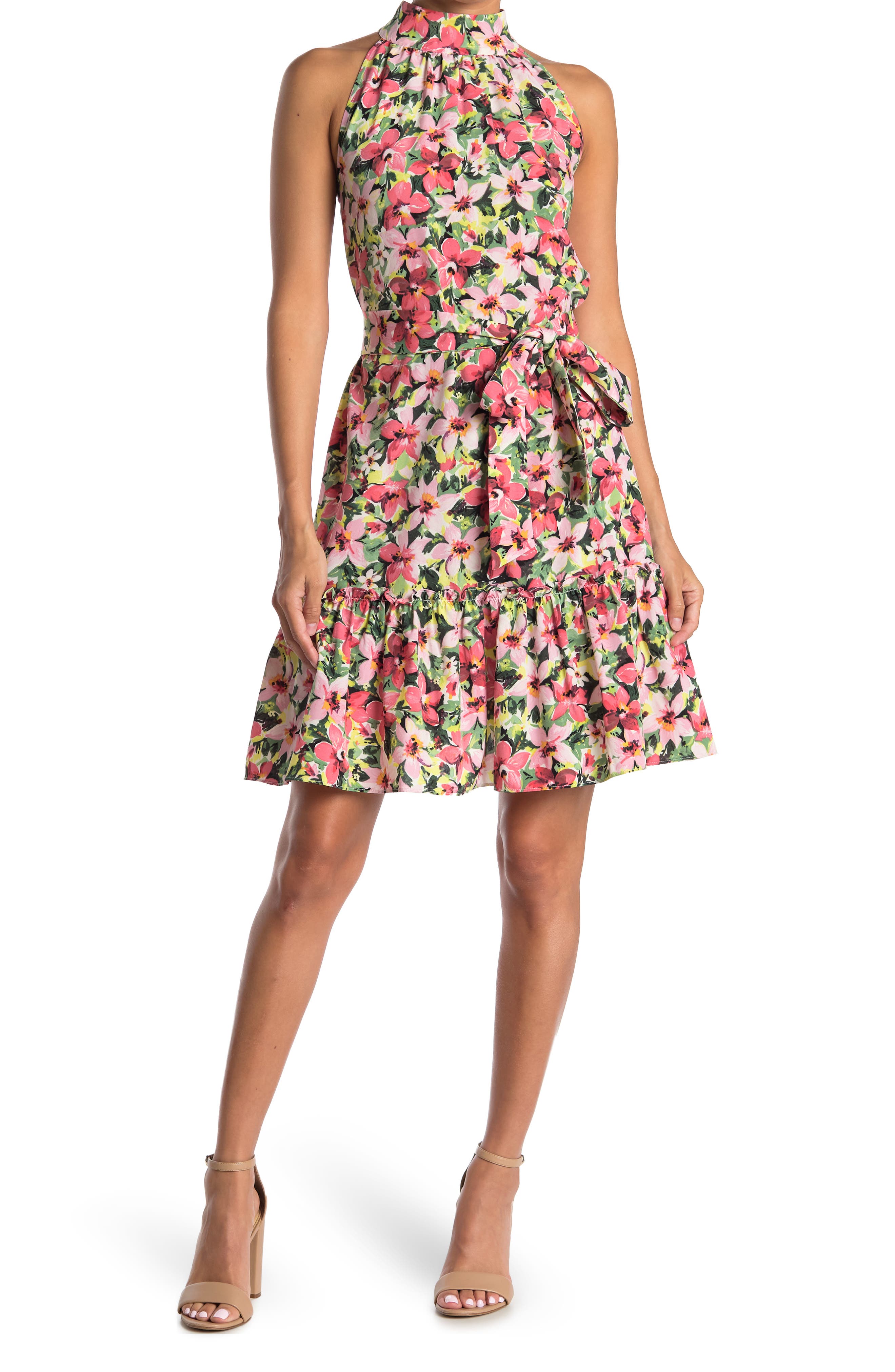 希少 大人気 カルバンクライン レディース ワンピース トップス Sleeveless Chiffon Tie Waist Dress Hibiscus セール品 Kishakatoliketiranedurres Com