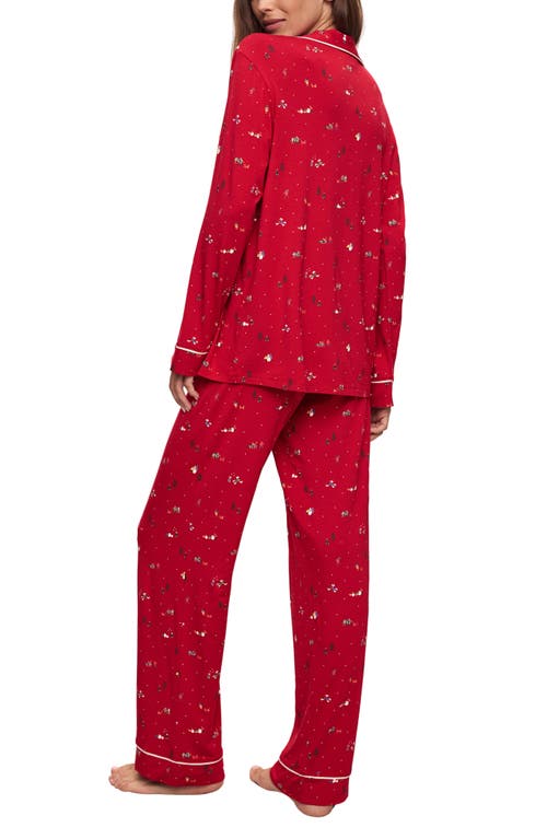 Shop Eberjey Gisele Print Jersey Knit Pajamas In Winter Wonderland Haute Red