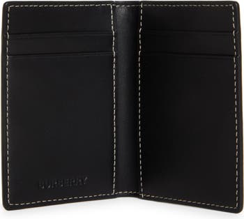 Check and Leather Small Folding Wallet in Dark Birch Brown - Women
