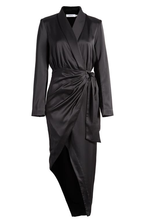MISHA COLLECTION Acco Long Sleeve Satin Faux Wrap Dress in Black