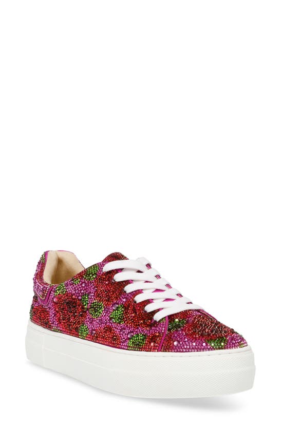 Betsey Johnson Sidny Crystal Pavé Platform Sneaker In Red