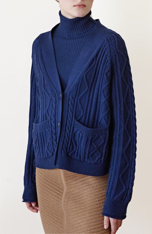 Oyun Cable Fisherman Cardigan In Azure Blue