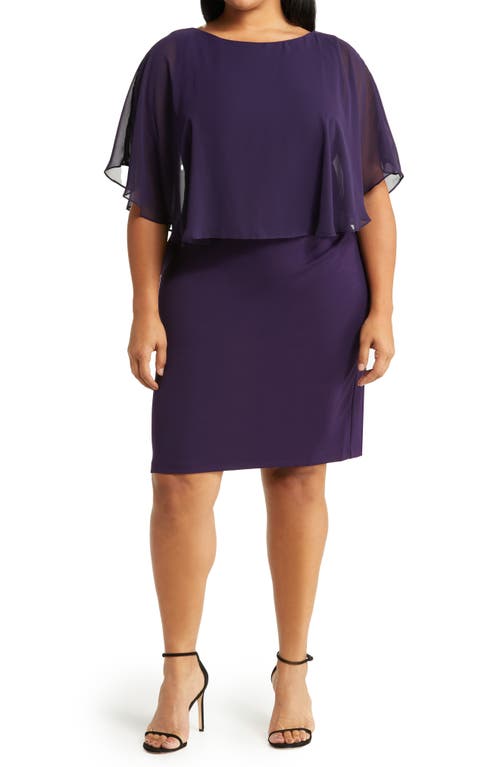 Connected Apparel Cape Sleeve A-Line Dress in Eggplant at Nordstrom, Size 14W