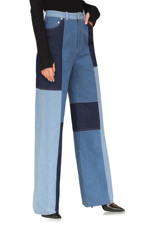 Shop Avec Les Filles Patchwork Wide Leg Jeans In Multi Blue Wash