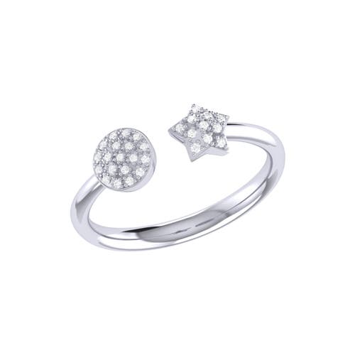 Luvmyjewelry Full Moon Star Sterling Silver Diamond Open Ring In Silver