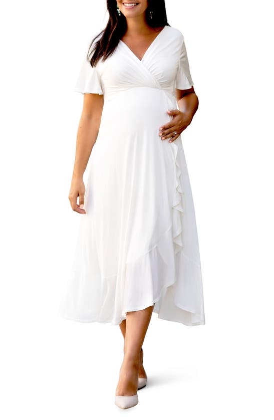 Tiffany Rose Waterfall Faux Wrap Midi Maternity Dress In Ivory