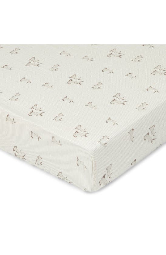 Crane Baby Avery Print Organic Cotton Muslin Fitted Crib Sheet In Bunny