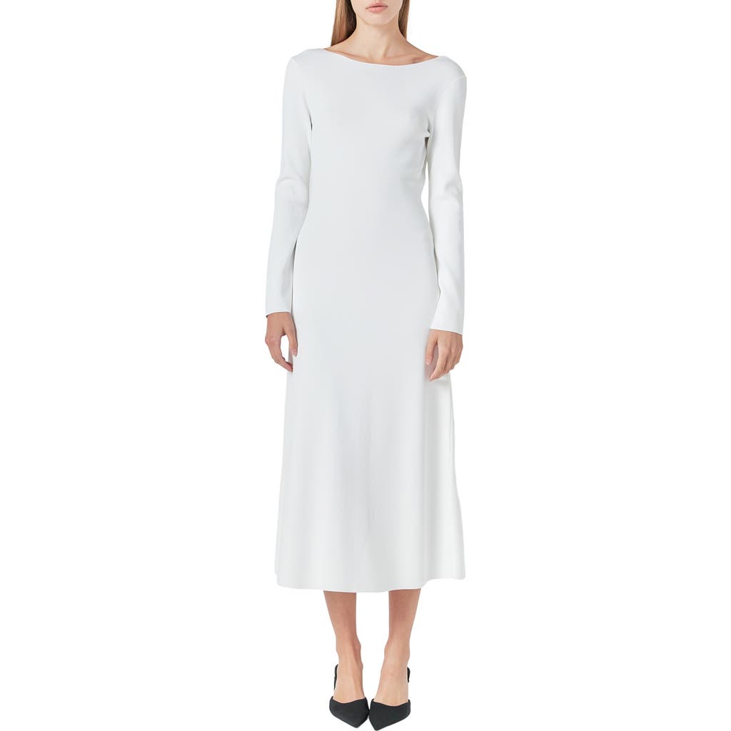 Endless Rose Open Back Long Sleeve Midi Sweater Dress In Cream