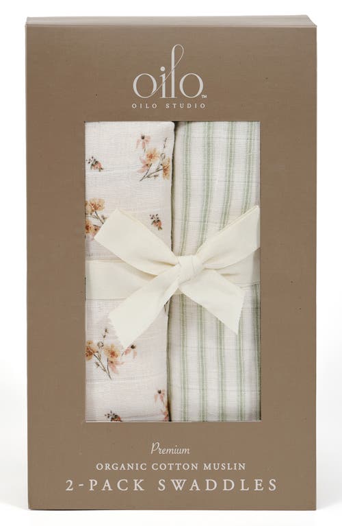 Oilo 2-Pack Cotton Muslin Swaddle Blankets in Eggshell/Sea at Nordstrom