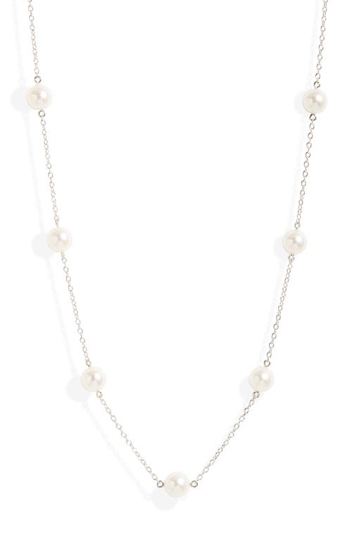 Akoya Pearl Station Chain Necklace in White Gold
