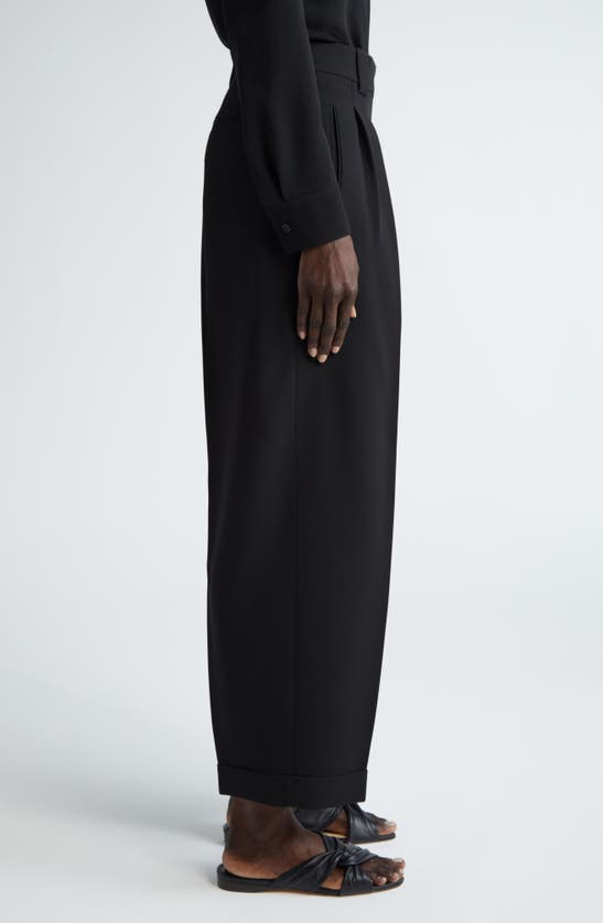 Shop Lafayette 148 Wyatt Pleated Finesse Crepe Barrel Leg Pants In Black