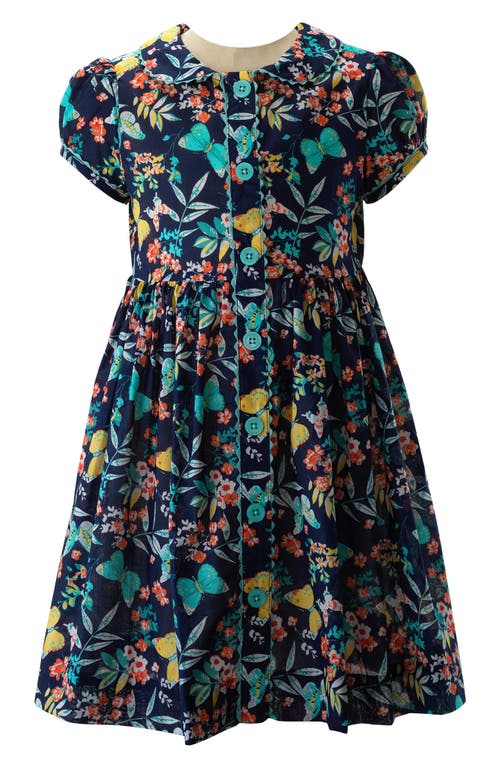 Rachel Riley Kids' Butterfly Floral Cotton Dress Navy at Nordstrom,
