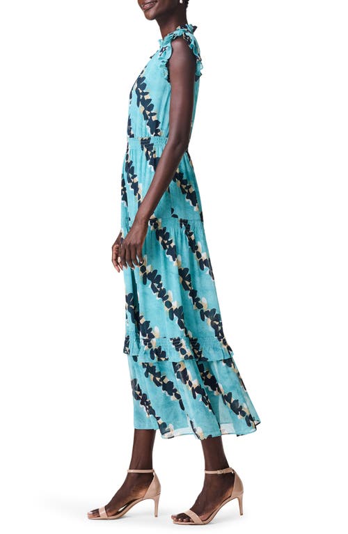 Nic + Zoe Rolling Reef Ruffle Trim Maxi Dress In Aqua Multi