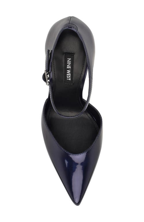 Shop Nine West Fiere Ankle Strap Pointed Toe Pump In Dark Blue