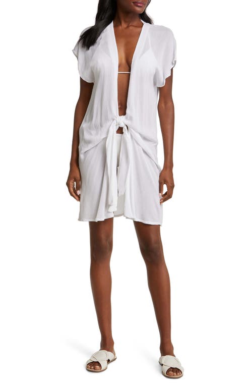 Tie Front Cover-Up Wrap Dress in White