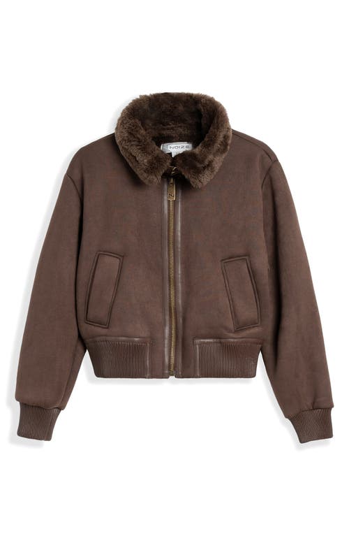 Noize Fannie Cropped Faux-suede Bomber Jacket In Chocolate