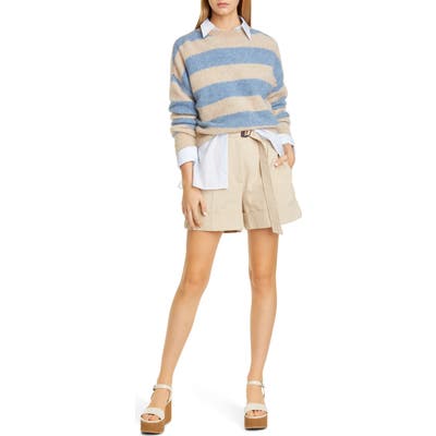 Brunello Cucinelli Stripe Mohair & Wool Blend Sweater, Beige