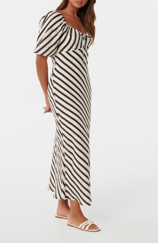 Shop Ever New Angela Stripe Short Sleeve Linen Midi Dress In Chocolate Royston Stripe
