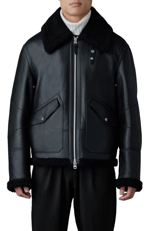 Shop Mackage Atlas Genuine Shearling Lined Leather Bomber Jacket In Black