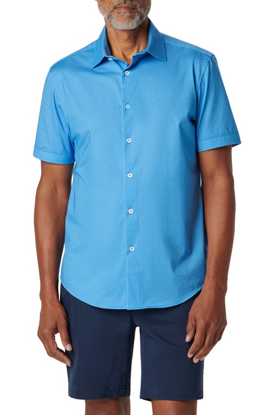 Shop Bugatchi Miles Ooohcotton® Pinstripe Short Sleeve Button-up Shirt In Classic Blue