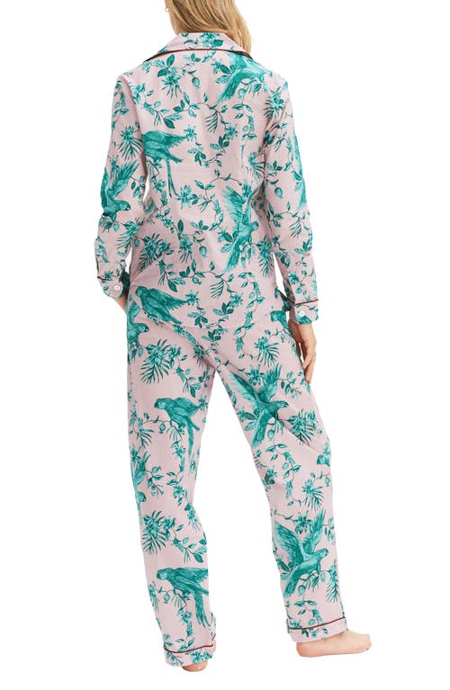 Shop Desmond & Dempsey Long Sleeve Cotton Pajamas In Parrot Pink/green