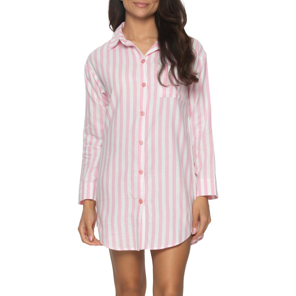 Felina Mirielle Sleep Shirt In Sea Pink Stripe
