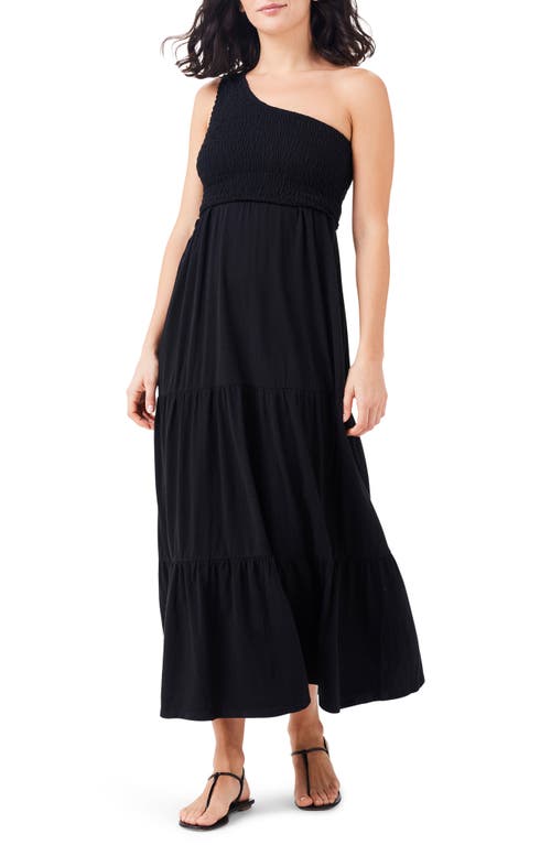 NZT by NIC+ZOE Smocked One-Shoulder Maxi Dress Black Onyx at Nordstrom,