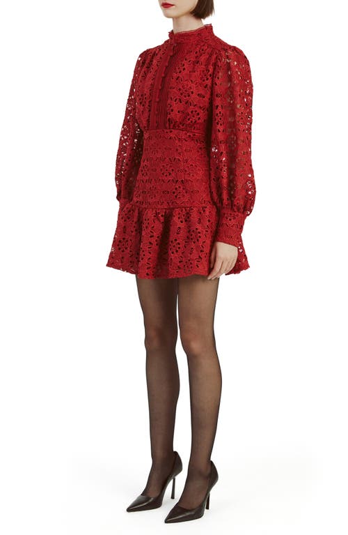 Bardot Remy Long Sleeve Floral Lace Minidress In Deep Red