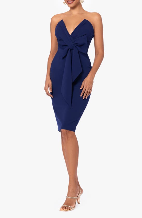 Shop Betsy & Adam Bow Strapless Scuba Cocktail Dress In Night
