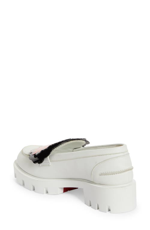 Shop Christian Louboutin X Shun Sudo Button Flower Moc Toe Lug Loafer In W302 Bianco/lin Bianco