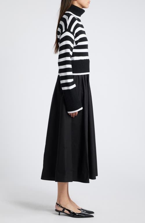 MOON RIVER MOON RIVER MIXED MEDIA LONG SLEEVE MIDI DRESS 