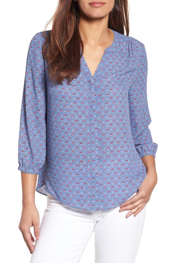 Nydj High/low Crepe Blouse In Blue Blossoms