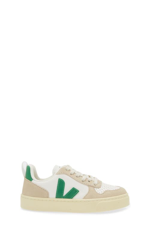 Veja Kids' Small V-10 L Chromefree™ Sneaker In Extra-white/ Emeraude/ Almond