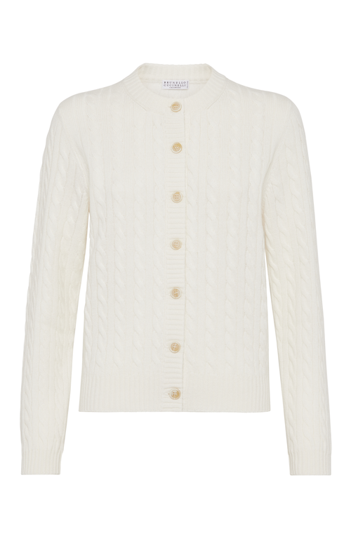 Shop Brunello Cucinelli Cashmere Cable Knit Cardigan With Monili In Panama