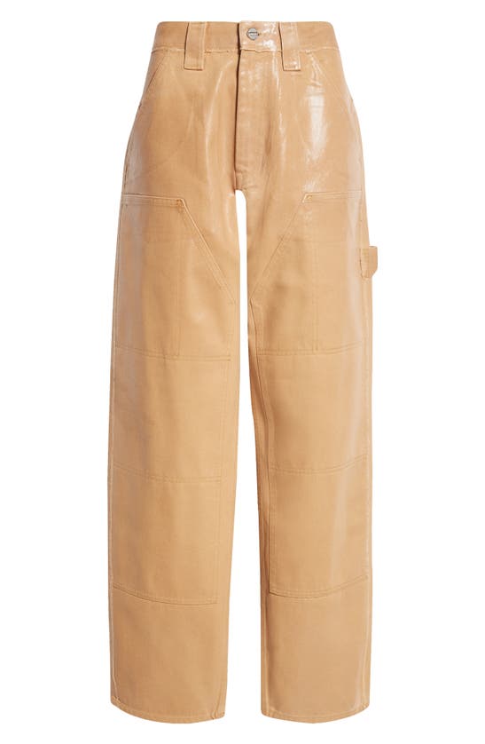Shop Dion Lee Laminated Wide Leg Carpenter Jeans In Timber