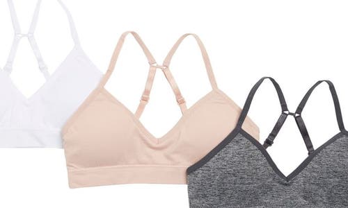 Rene Rofe Girl Kids' Astrid 3-pack Seamless Bralettes In White/cafe/grey