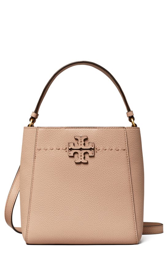 Tory Burch Mcgraw Small Leather Bucket Bag In Goan Sand